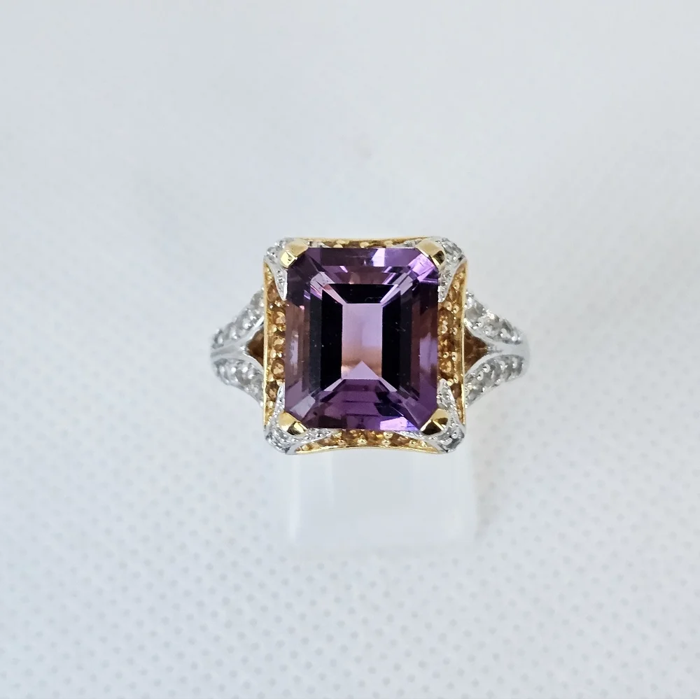 Victoria Wieck Genuine Amethyst & Citrine Ring 18K Gold Sterling Silver Size 7 - Picture 2 of 7